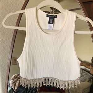 Sincerly Jules White Beaded Women's Crop Top